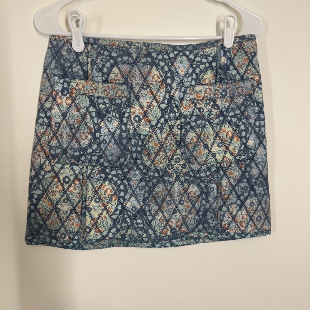 Free People Darla Blue Quilted Mini Skirt NWOT Size 4 Cotton